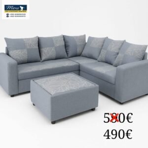 Corner Sofa – Light Blue Leaf Pattern