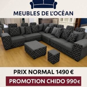 Corner Sofa – Chido Model (Grey Geometric Design)