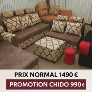Corner Sofa – Chido Model (Beige & Chocolate Pattern)
